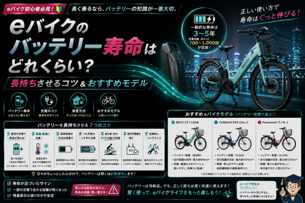 eバイクのバッテリー寿命はどれくらい？長持ちさせるコツ＆おすすめモデル