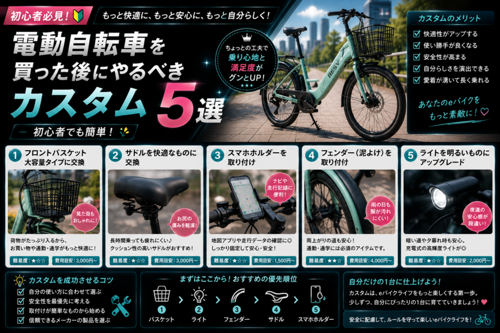 電動自転車を買った後にやるべきカスタム5選|初心者でも簡単
