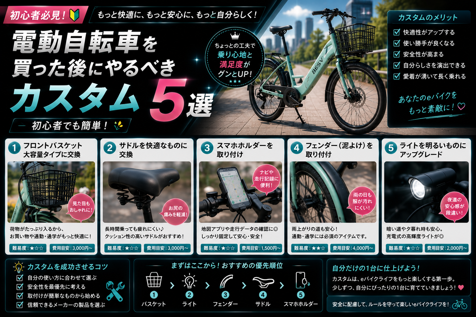 電動自転車を買った後にやるべきカスタム5選|初心者でも簡単
