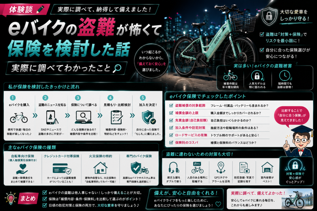 【体験談】eバイクの盗難が怖くて保険を検討した話｜実際に調べてわかったこと